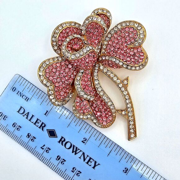 Joan Rivers Flower Brooch Vtg Pink Heart Petal Pave Crystal Swarovski RARE Pin - Picture 11 of 12